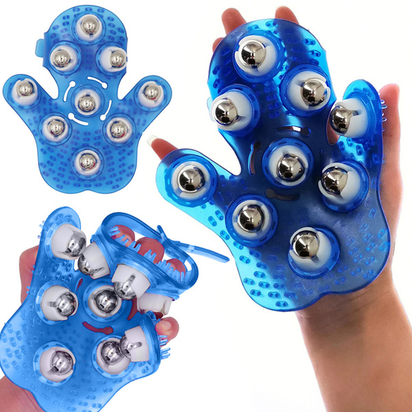 Multifunktionell massagehandske med 9 roterande kulor för nacke och celluliter