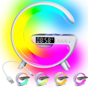 3-i-1 Trådlös Laddare med RGB Lampa, Digital Väckarklocka och Termometer