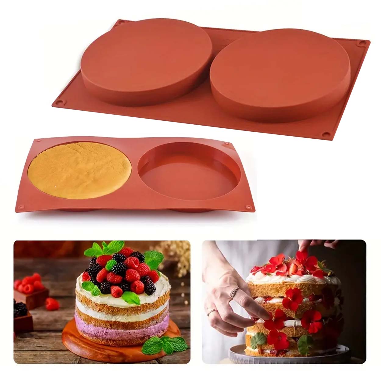 Silikonform tårtbotten dubbel rund 22 cm – för tårta, mousse & spegeltårta
