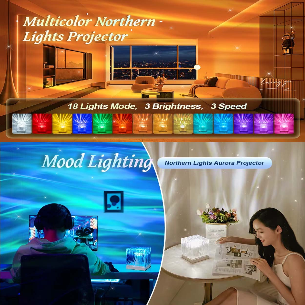 2025 original aurora borealis 360 norrsken projektor nattlampa rgb led 18 färger - bild 9