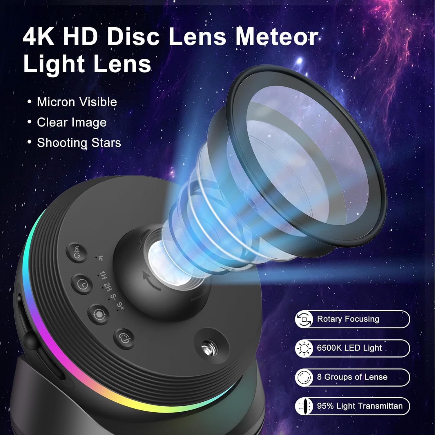 4k hd galaxy-projektor 13-i-1 – stjerneprojektor med meteoreffekt, 360° rotasjon og 13 filmruller - bilde 5