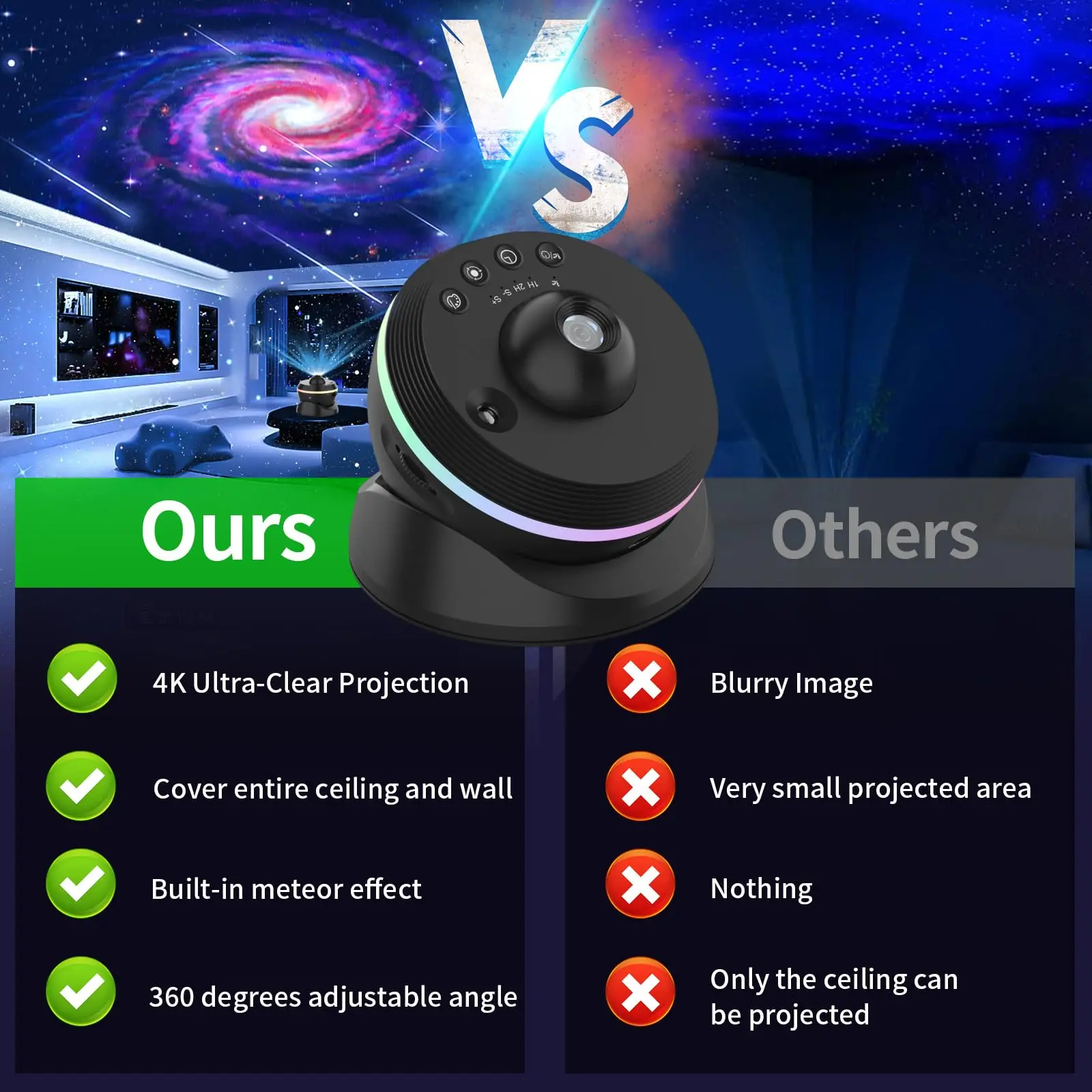 4k hd galaxy-projektor 13-i-1 – stjerneprojektor med meteoreffekt, 360° rotasjon og 13 filmruller - bilde 6