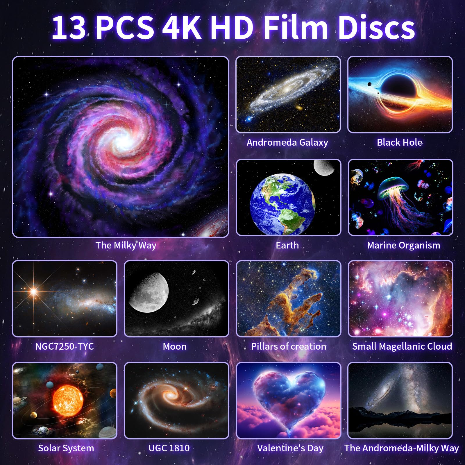 4k hd galaxy-projektor 13-i-1 – stjerneprojektor med meteoreffekt, 360° rotasjon og 13 filmruller - bilde 2