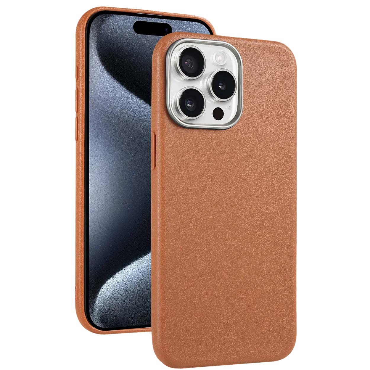 Tunt tpu-skal med läderfinish till iphone 16 pro max – brun