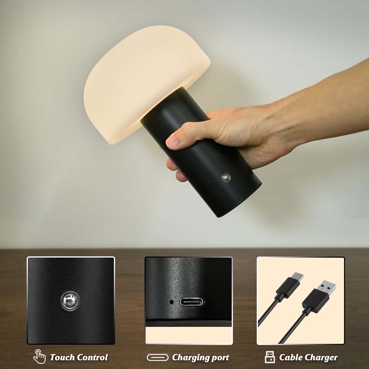 Retro bordslampa svamp | trådlös uppladdningsbar led lampa vit - bilde 8