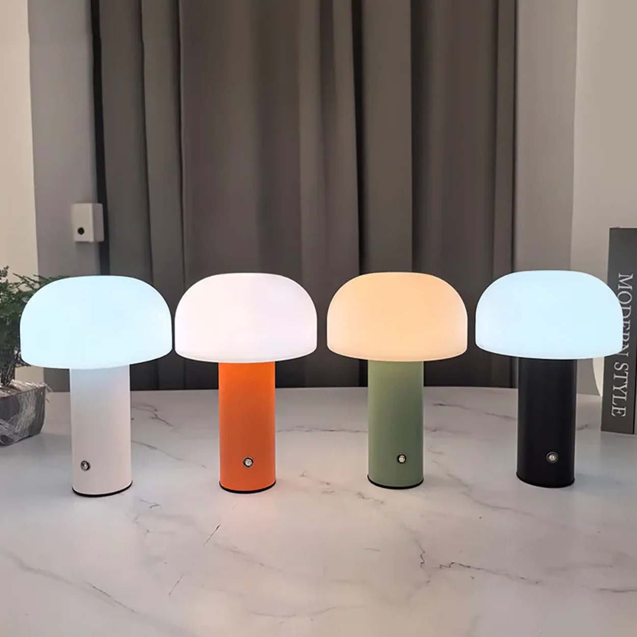 Retro bordslampa svamp | trådlös uppladdningsbar led lampa vit - bilde 3