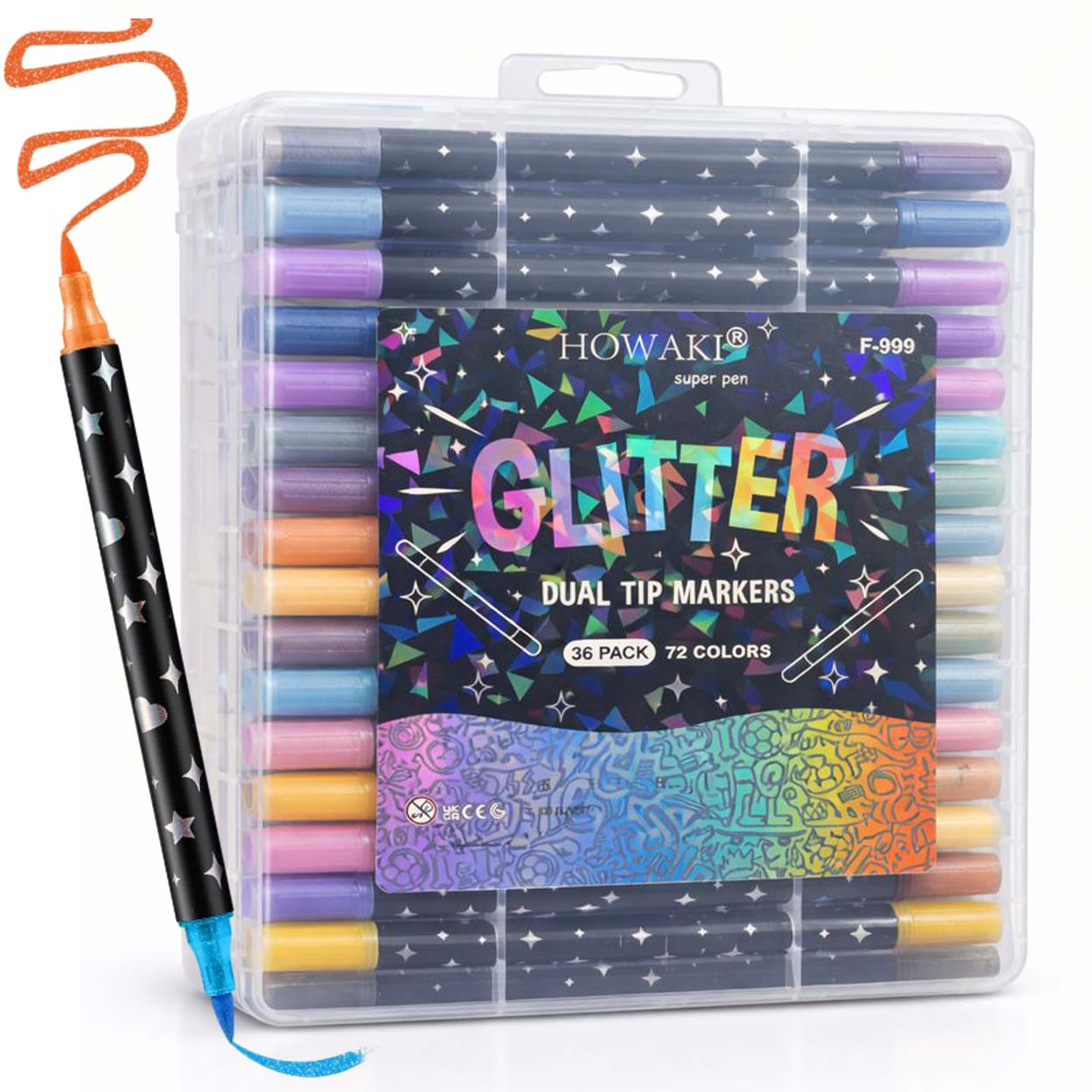 36st dubbelsidiga glitter målarpennor 72 färger akryl