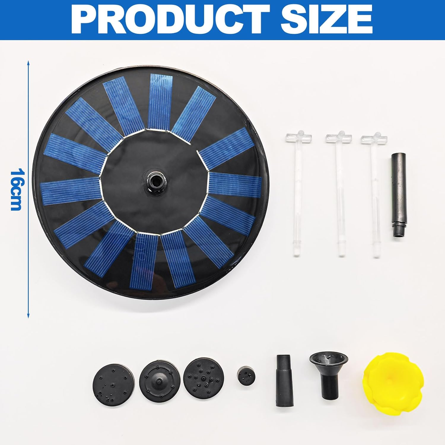 Solcelledrevet fontene med ben og 7 dyser for fuglebad og dam 18 cm - bilde 5