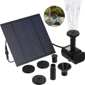 Solcelledrevet fontenepumpe med solpanel for fuglebad og dam
