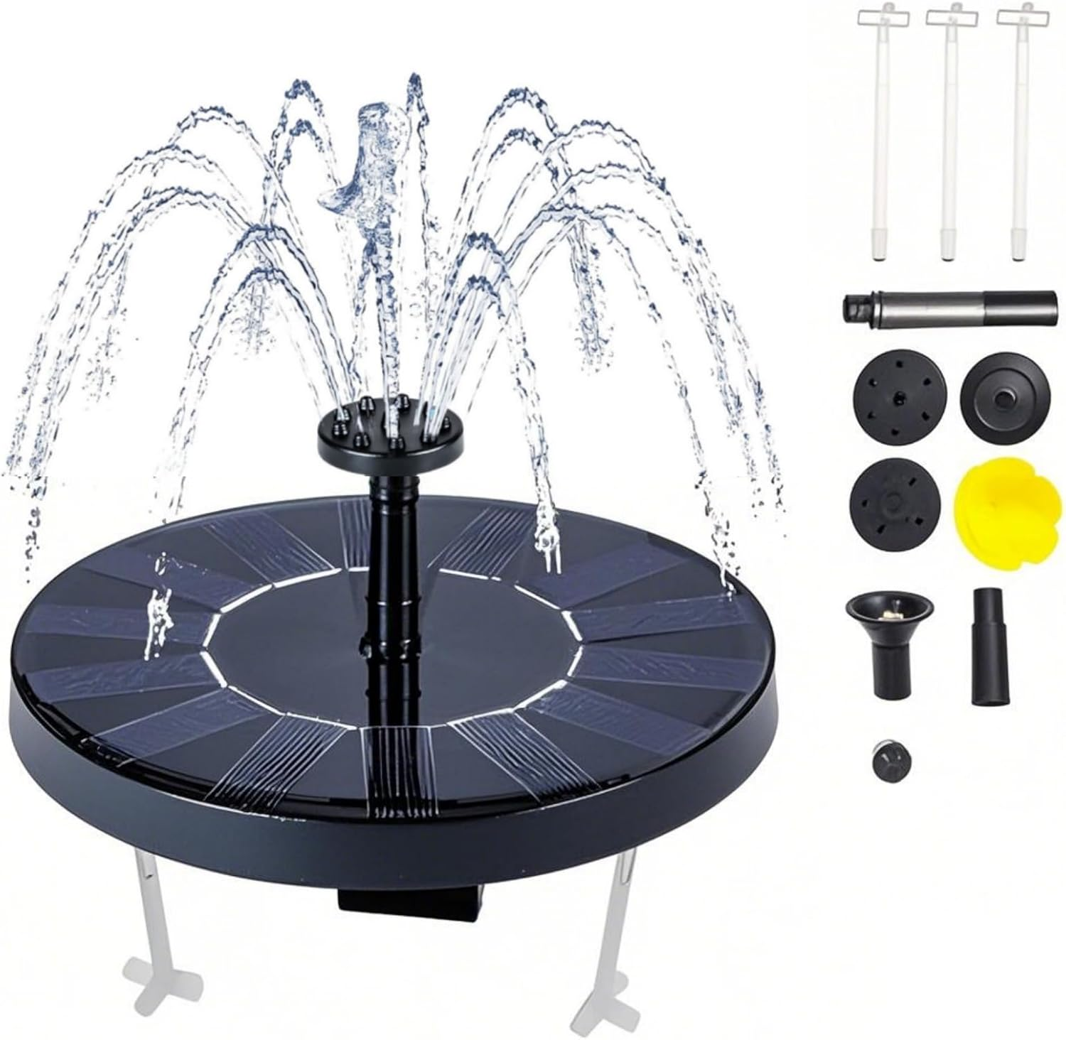 Solcelledrevet fontene med ben og 7 dyser for fuglebad og dam 18 cm - bilde 2
