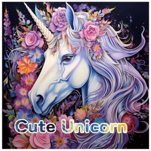 Målarbok 24 sidor 20x20 cm – Cute Unicorn med enhörningar och prinsessor