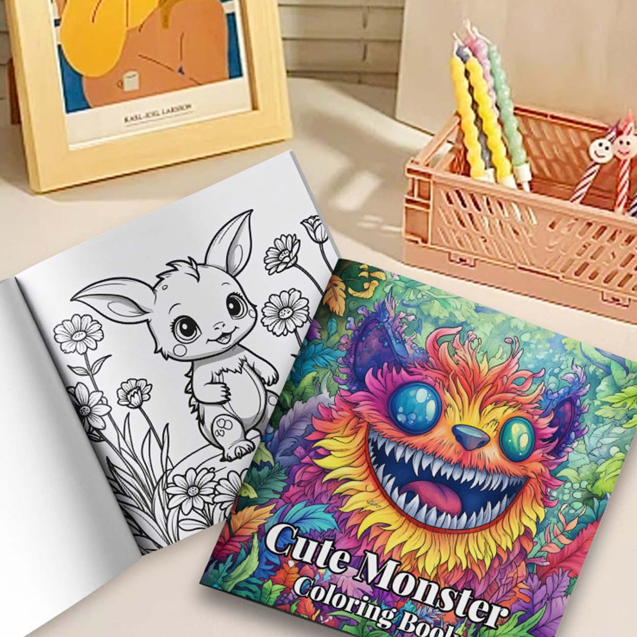 Malebok for barn 24 sider 20x20 cm – cute monsters coloring book med søte monstre - bilde 4