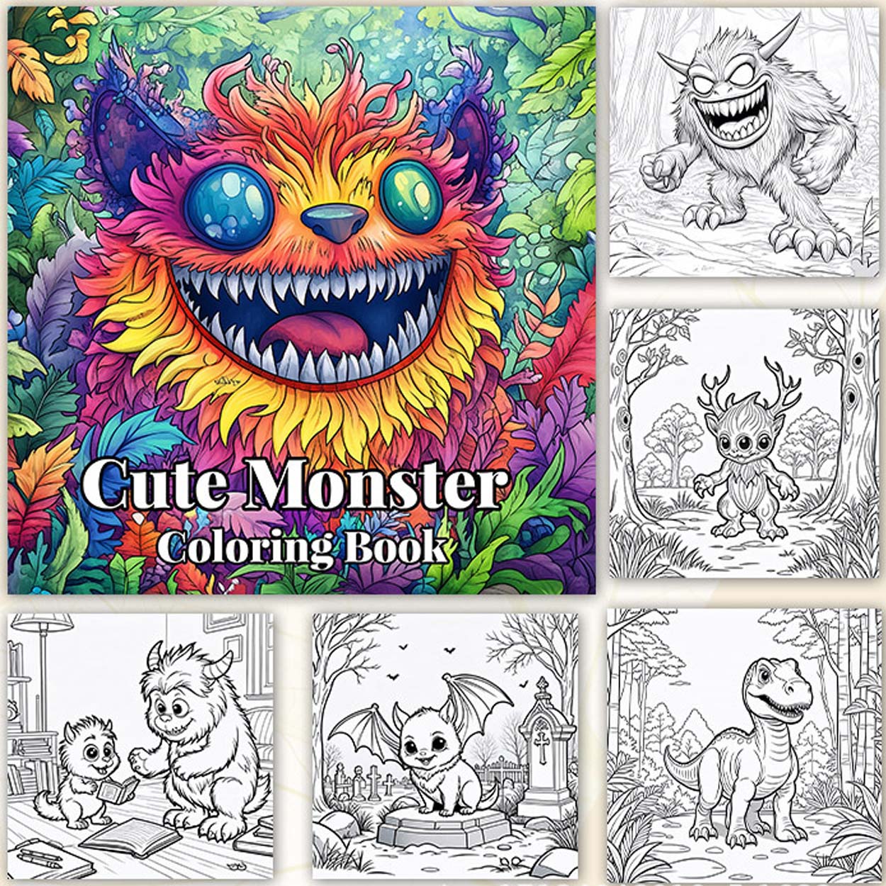 Malebok for barn 24 sider 20x20 cm – cute monsters coloring book med søte monstre - bilde 3
