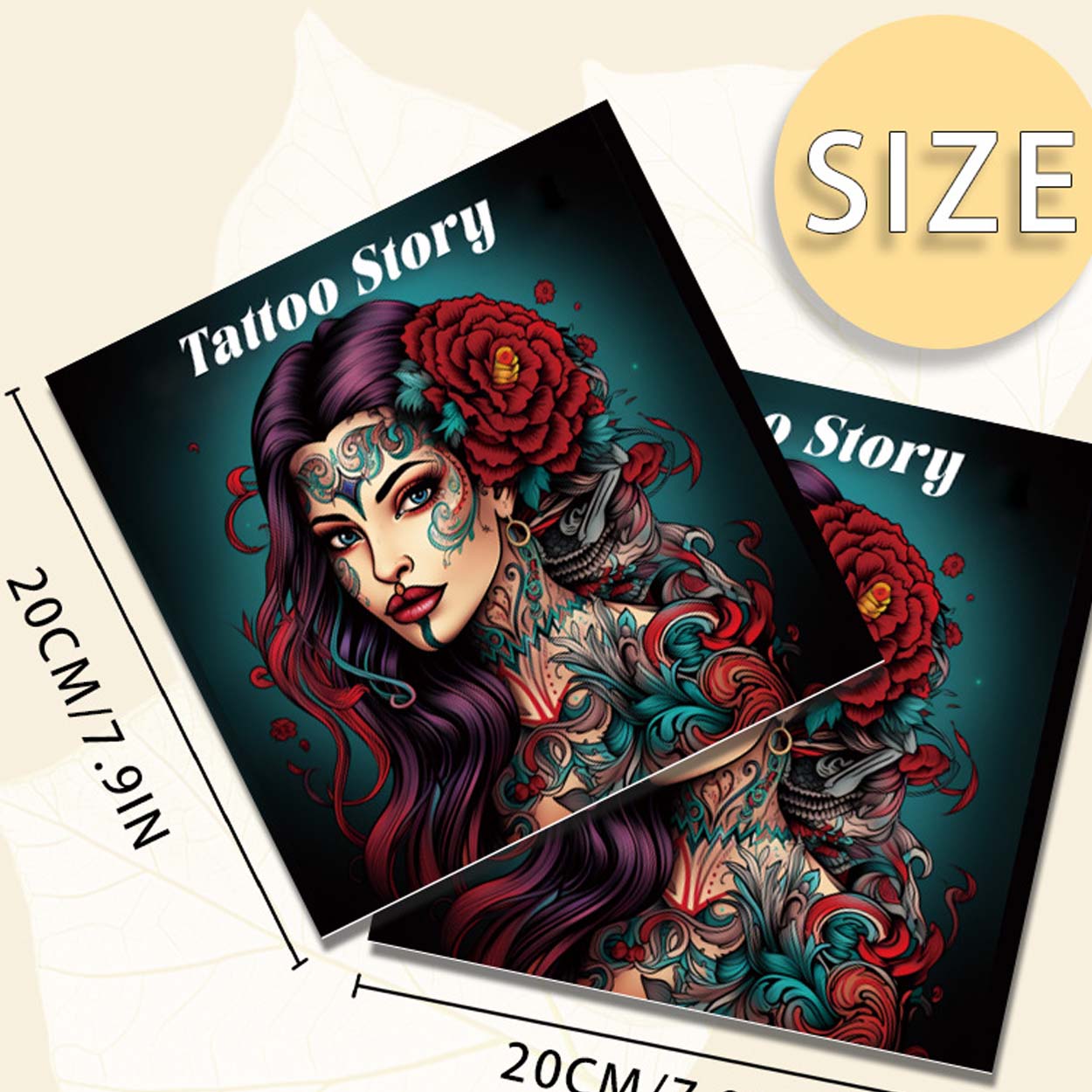 Målarbok för vuxna 24 sidor 20x20 cm – tattoo story med tatueringsmotiv - bild 4