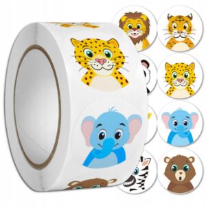 Motivasjonsklistremerker 500-pakning på rull – zoo dyr 2,5x2,5 cm – for barn og skole