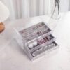 Akryl smyckeslåda med 3 lådor – för klockor, ringar & örhängen – transparent design