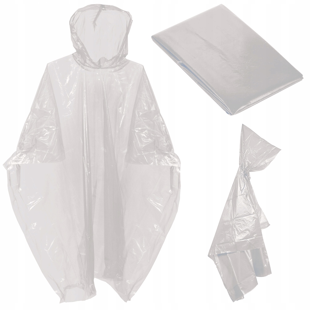 Regnponcho large med huva – vattentät regnkappa i fickformat unisex genomskinlig