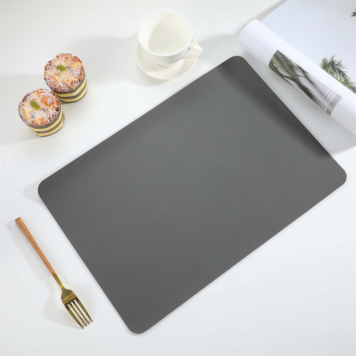 4-pack bordstablett i konstläder rektangulär mörkgrå 43x30cm - bild 2