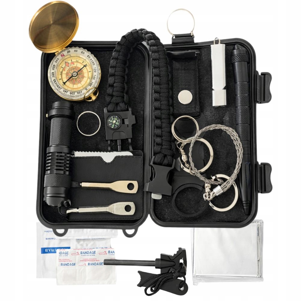 Survival kit 35-i-1 med förvaringsväska – nödkit för camping, friluftsliv & resa