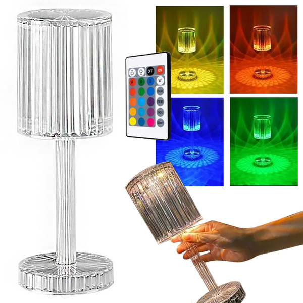 Bordslampa led kristall med rgb-färgbyte och usb-fjärrkontroll