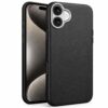 Tynt TPU-deksel med skinnfinish til iPhone 16 – svart