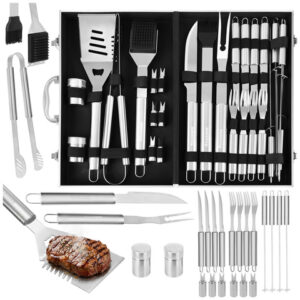 Grillverktøy 26 deler med aluminiumsveske – komplett grillsett i rustfritt stål