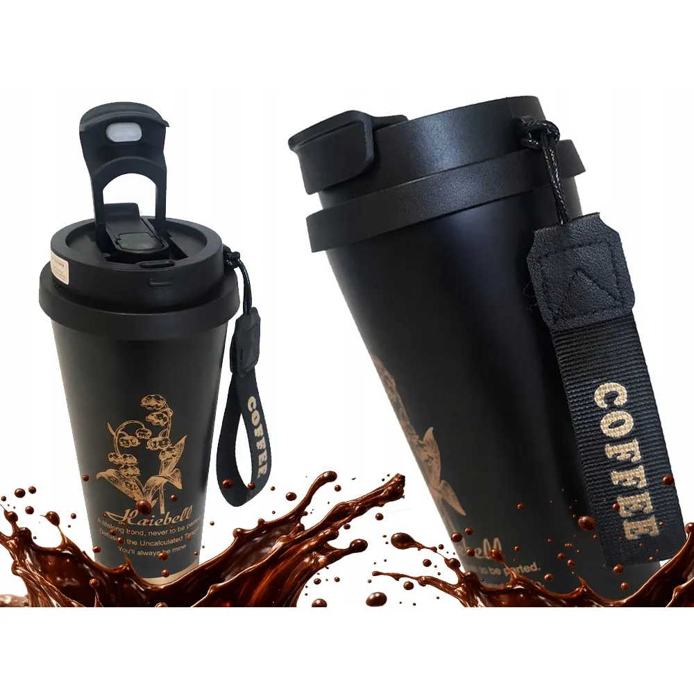 Termokrus 530 ml med sugerør og håndtak – isolert rustfritt stål, svart - bilde 3