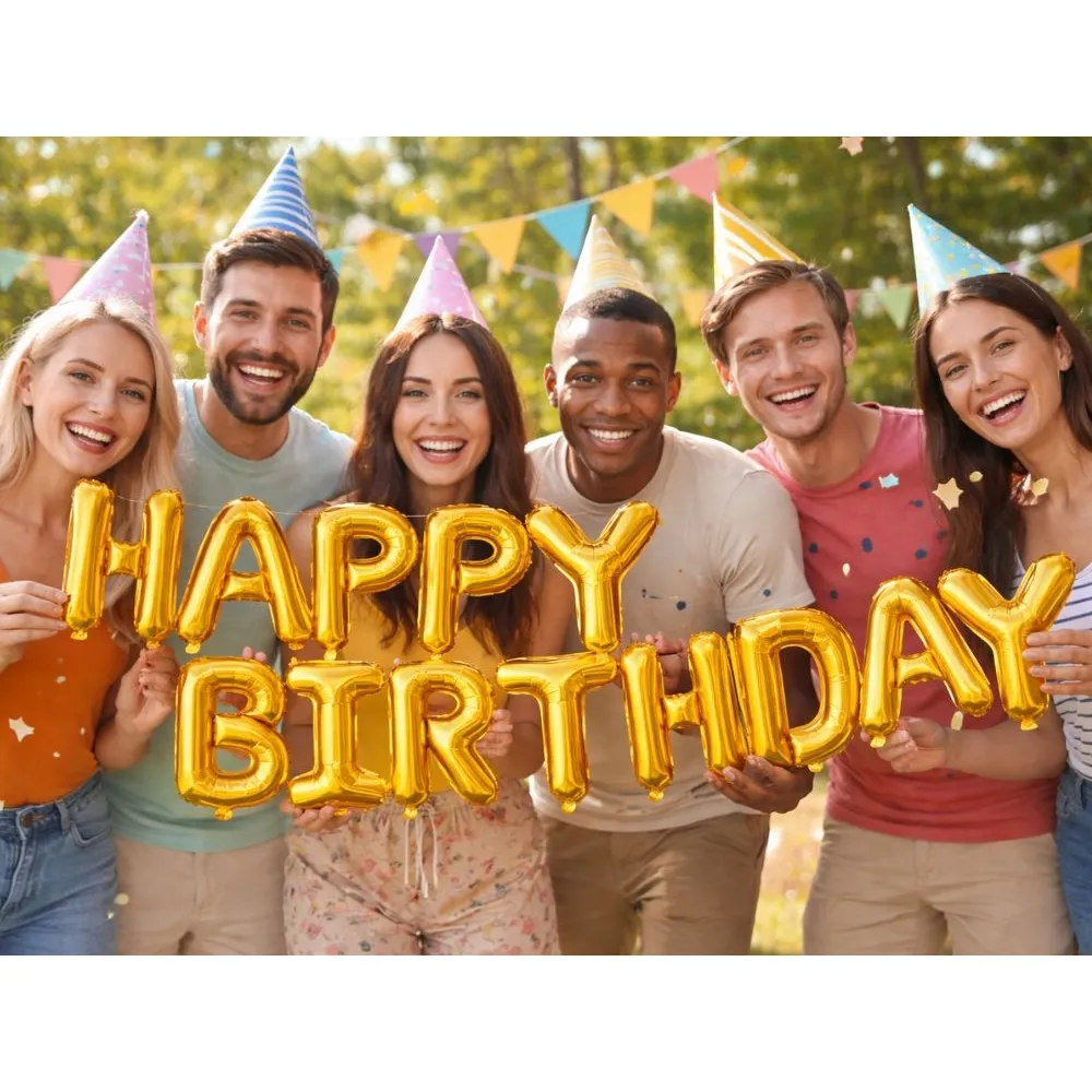 Happy birthday ballong girlang guld – foliebokstäver 13 delar dekoration - bild 3