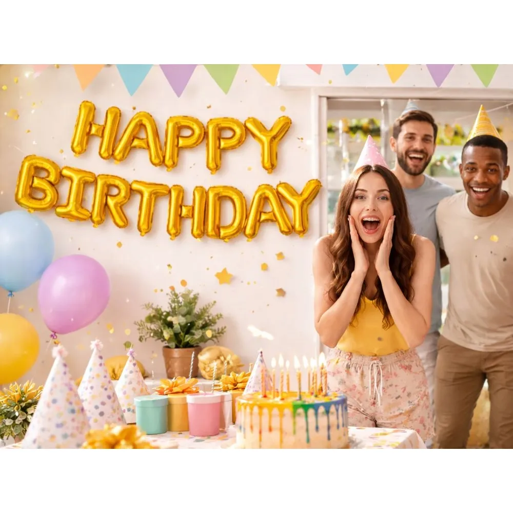 Happy birthday ballong girlang guld – foliebokstäver 13 delar dekoration - bild 5