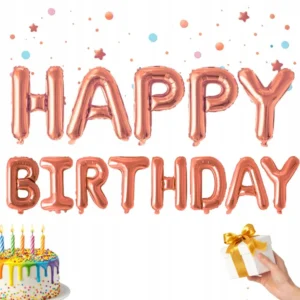 Happy Birthday Ballong Girlang Roséguld – Foliebokstäver 13 Delar Dekoration