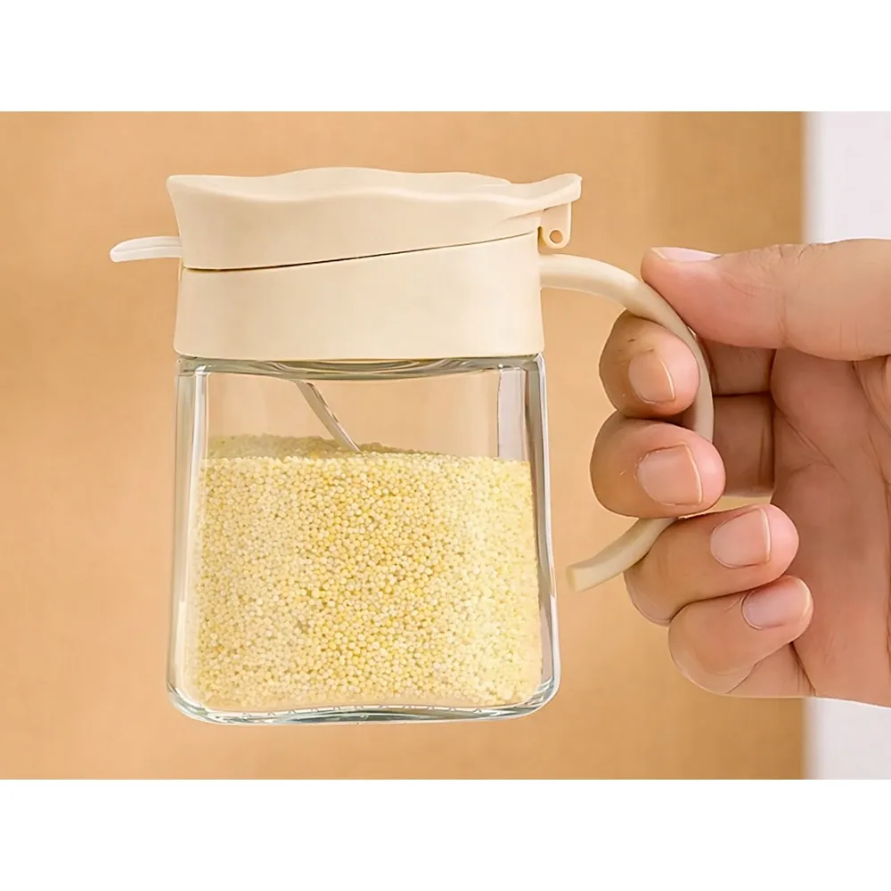 Kryddburk i glas 300 ml med lock, sked och handtag – för kök & förvaring - bilde 3