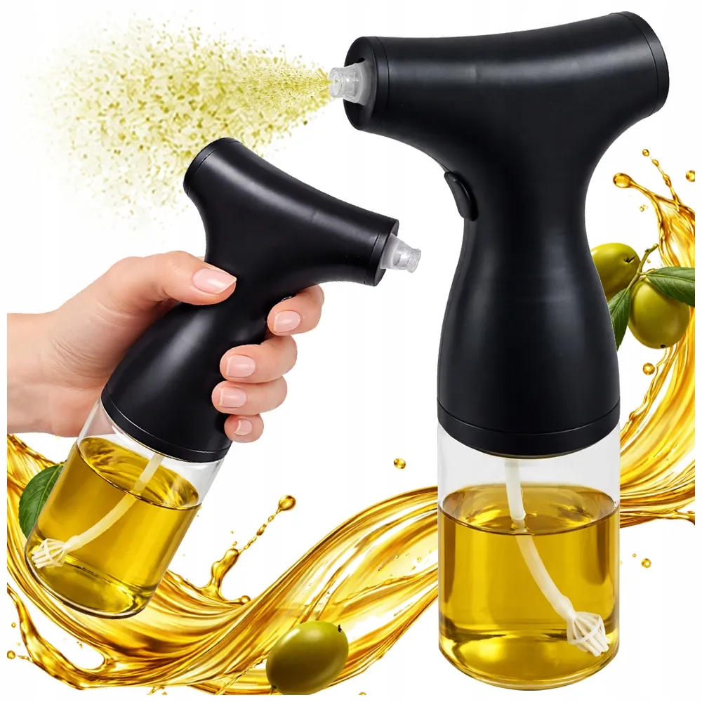 Elektrisk oljesprayflaska 200 ml i glas – uppladdningsbar sprayer för olja, vinäger och dressing svart