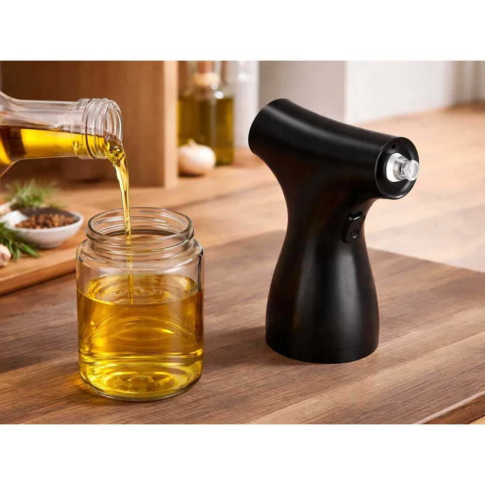 Elektrisk oljesprayflaska 200 ml i glas – uppladdningsbar sprayer för olja, vinäger och dressing svart - bilde 7