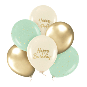 Happy Birthday Ballonger Grön Beige Guld 12 tum – 6-pack