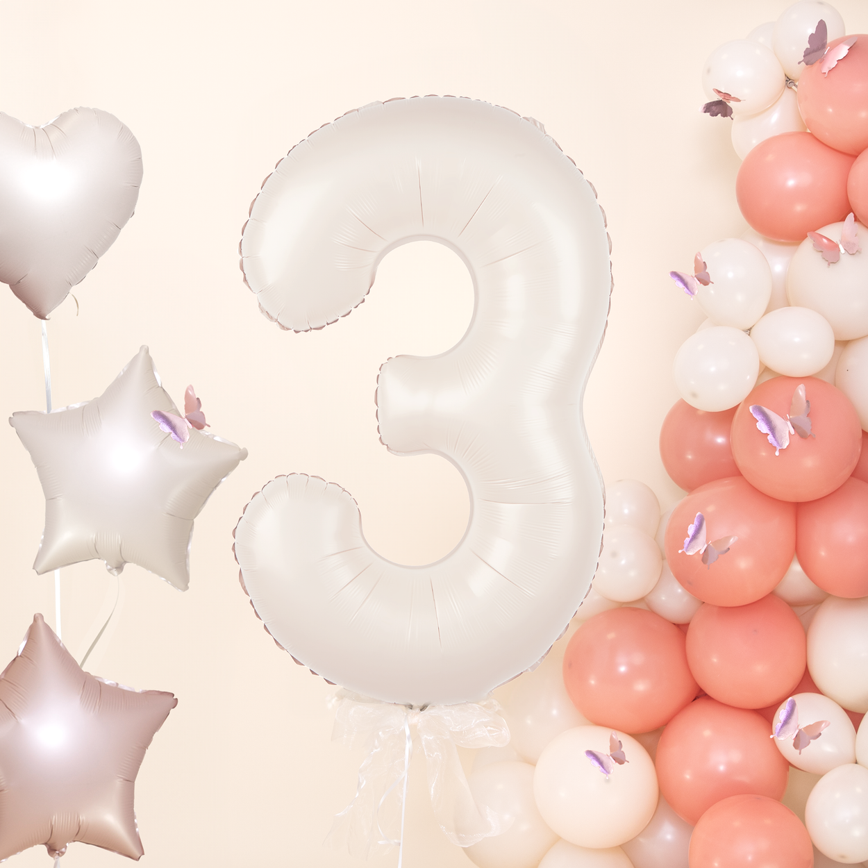 Folieballong siffra 3 kräm beige 100 cm - bild 3