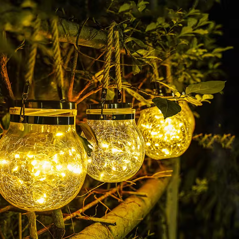 Solcellelykt i glass 4-pakning – hengende led-lamper med varmhvitt lys - bilde 9