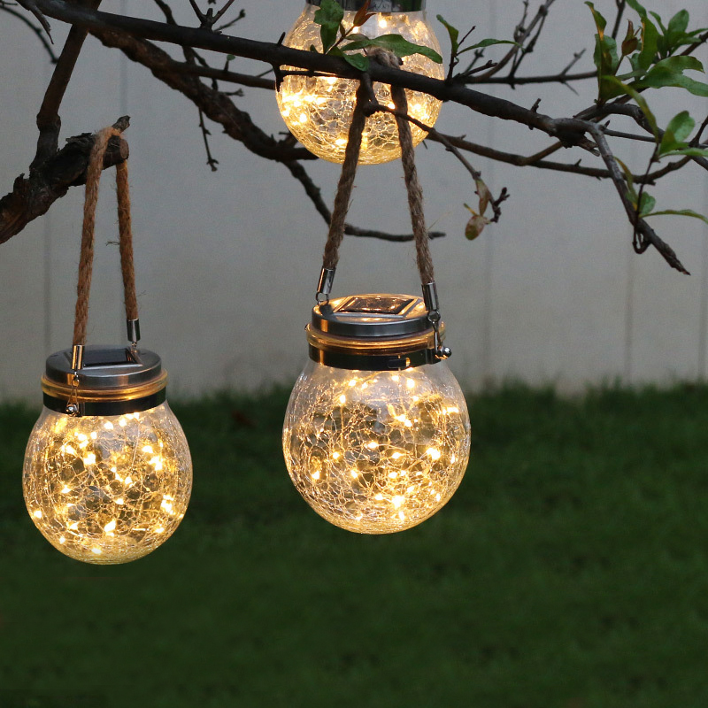 Solcellelykt i glass 4-pakning – hengende led-lamper med varmhvitt lys - bilde 11