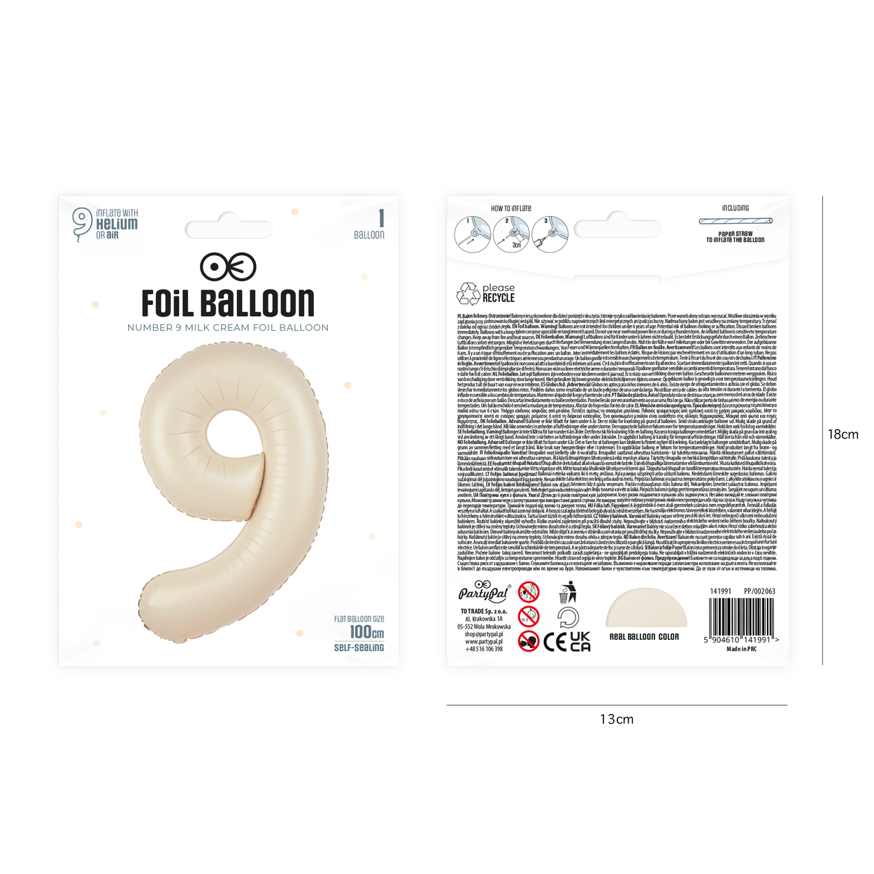Folieballong siffra 9 kräm beige 100 cm - bild 2