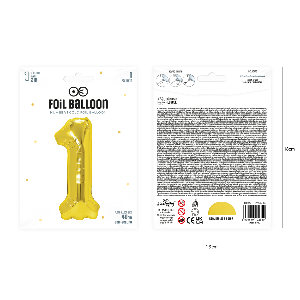 Folieballong siffra 1 guld 40 cm - bild 2