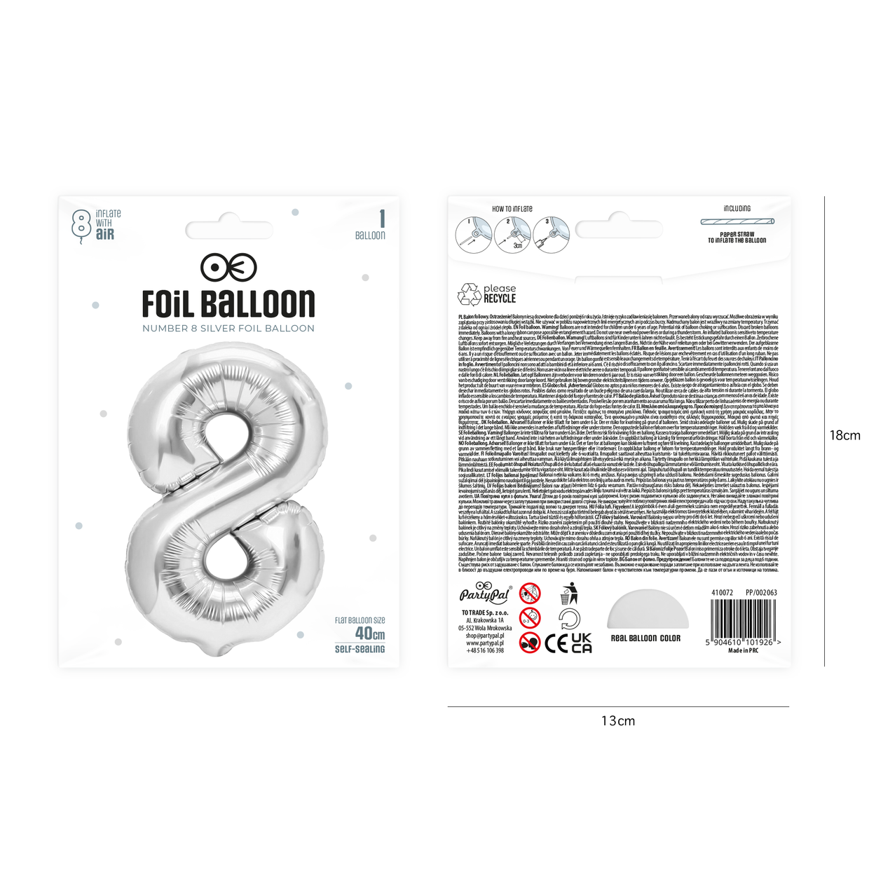 Folieballong siffra 8 silver 40 cm - bild 2