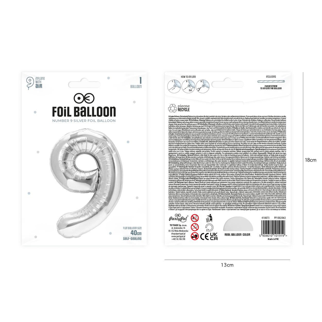 Folieballong siffra 9 silver 40 cm - bild 2