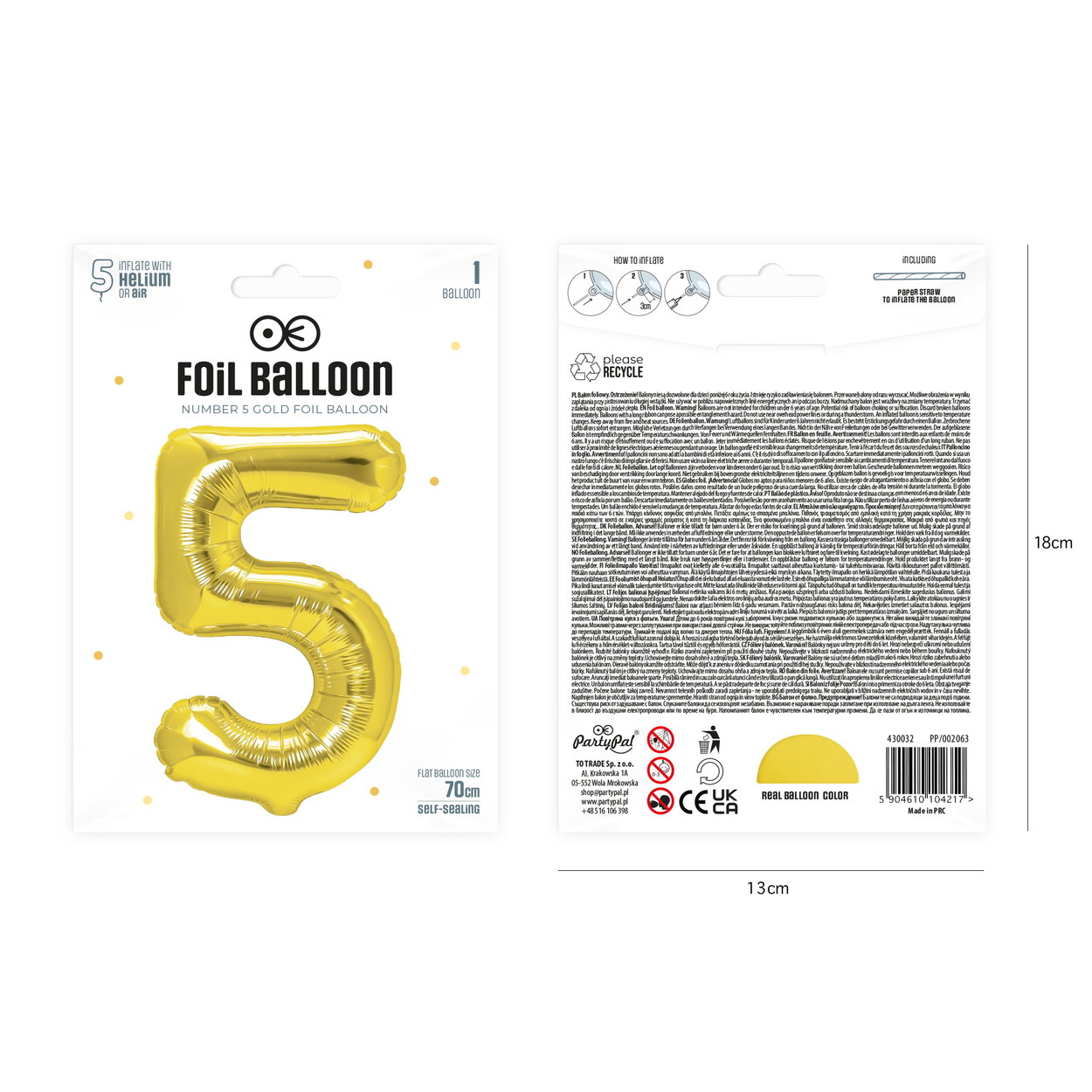 Folieballong siffra 5 guld 70 cm - bild 2