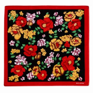 Bandana med Blommor 55 cm – Svart & Röd Huvudduk Scarf i Bomull