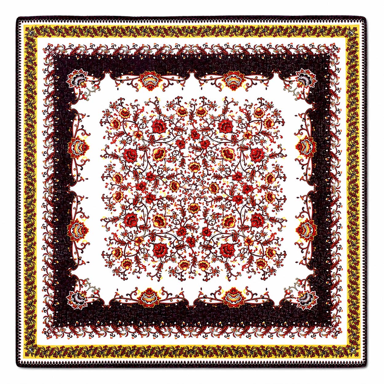 Bandana med blommor 55 cm – vit röd & gul huvudduk scarf i bomull