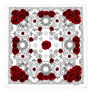 Bandana med Rosor 55 cm – Vit Paisley Scarf i Bomull