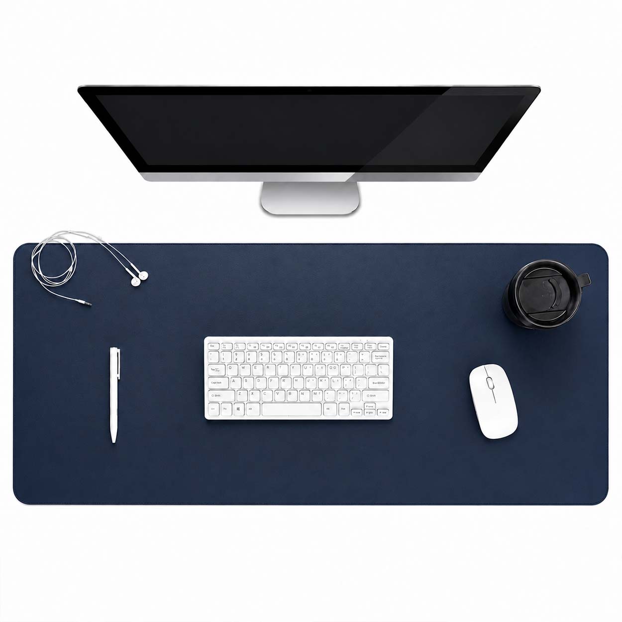 Mörkblått skrivbordsunderlägg deskmat 120x60 cm pu-läder