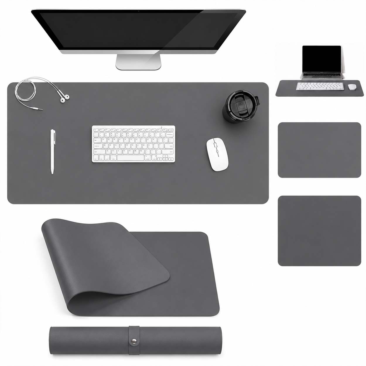 Mörkgrått skrivbordsunderlägg deskmat 60x40 cm pu-läder - bild 2