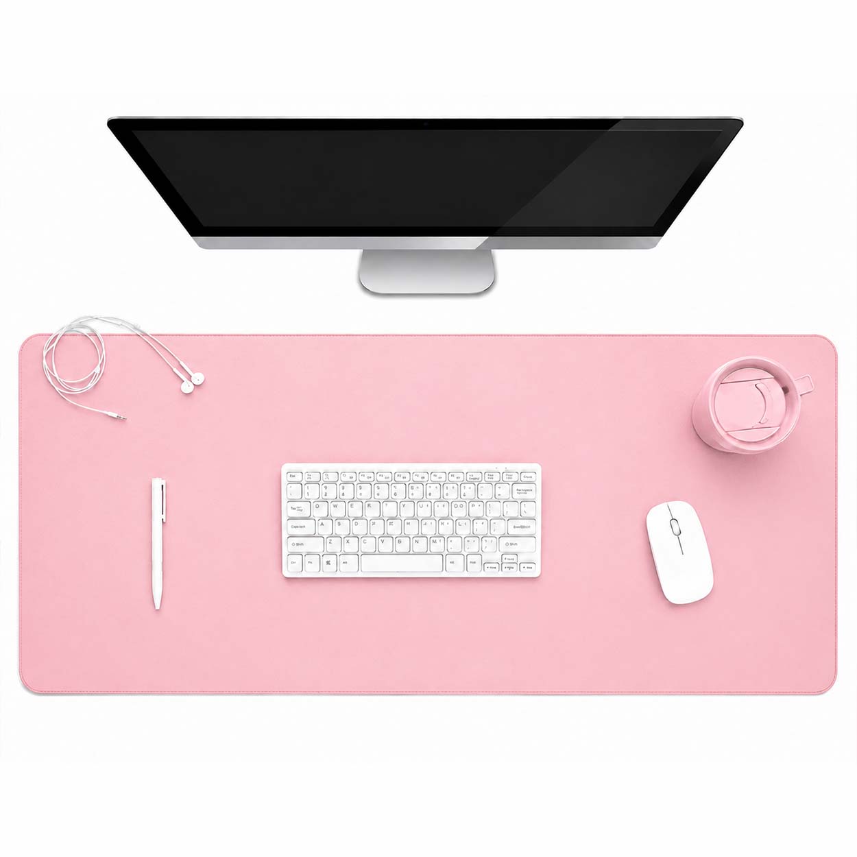 Rosa skrivebordsunderlag deskmat 60x30 cm pu-lær