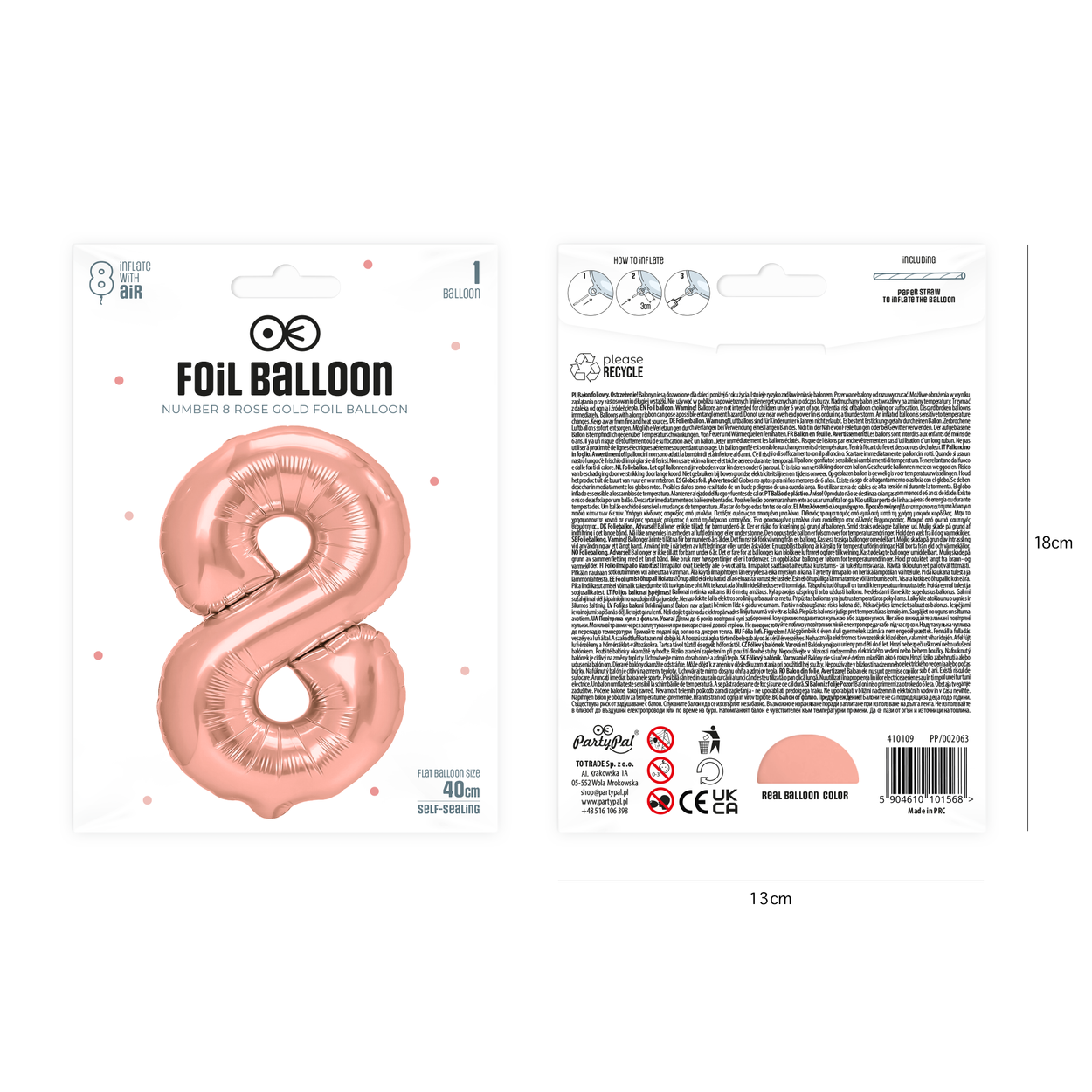 Folieballong siffra 8 roséguld 40 cm - bild 2