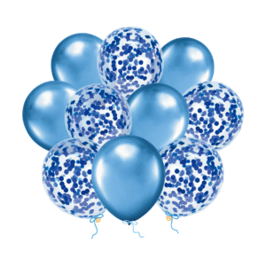 Ballongbukett Blå Chrome med Konfetti 12 tum – 10-pack